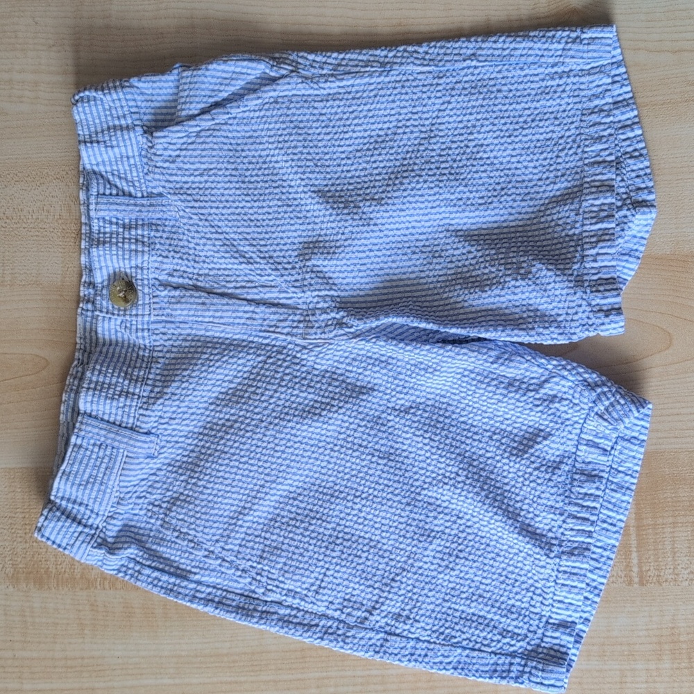 Janie And Jack Striped Seersucker Short, Size 6, Atlantic Blue Strip